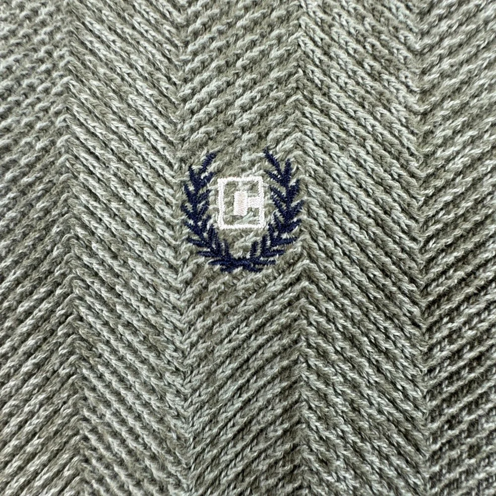 Vintage Chaps Men's L Olive Green Cotton Crew Neck Herringbone Knit Sweater 90's